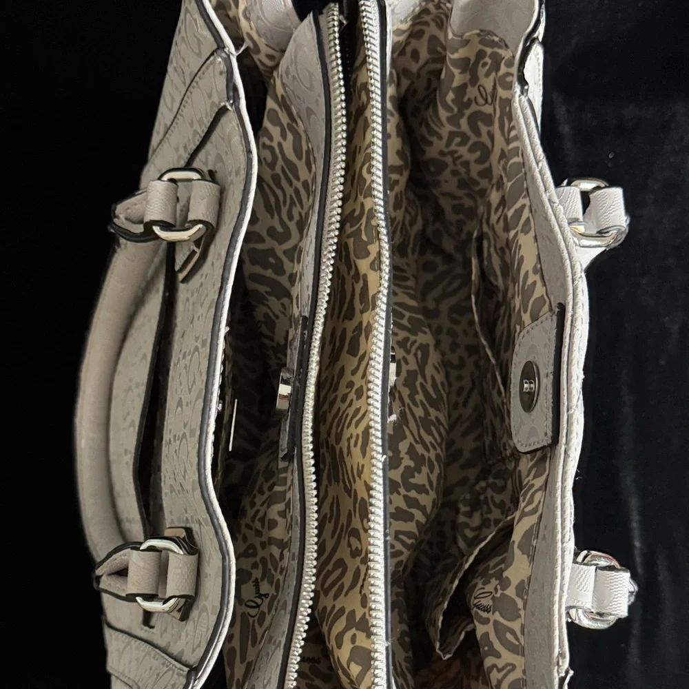 GUESS Glossy Cream Quilted Satchel